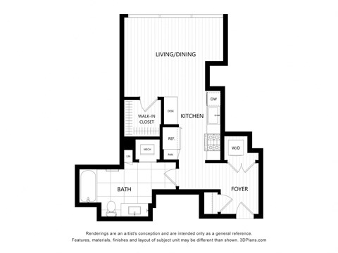 a floor plan of a unit with a bedroom and a living room